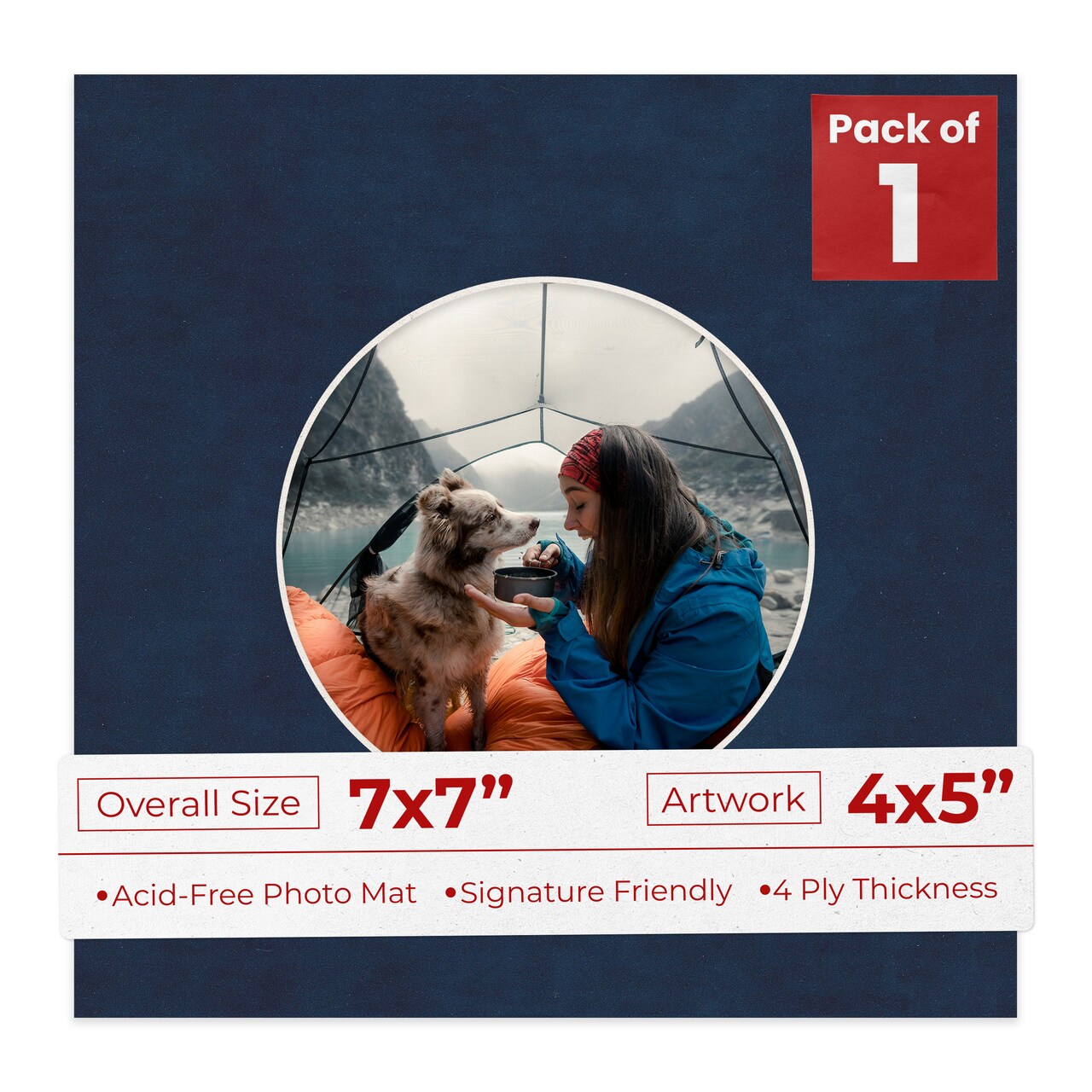 Navy Suede Mat Board for 7x7 Frames - Circle Opening for 4x5 Photos